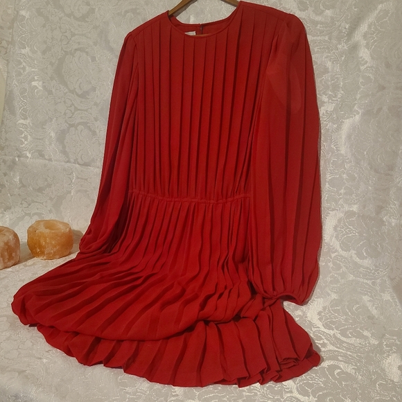Vintage Dresses & Skirts - VINTAGE | Red Pleated Tie Front Dress